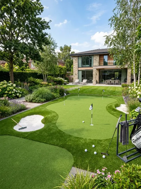 A backyard putting and chipping zone