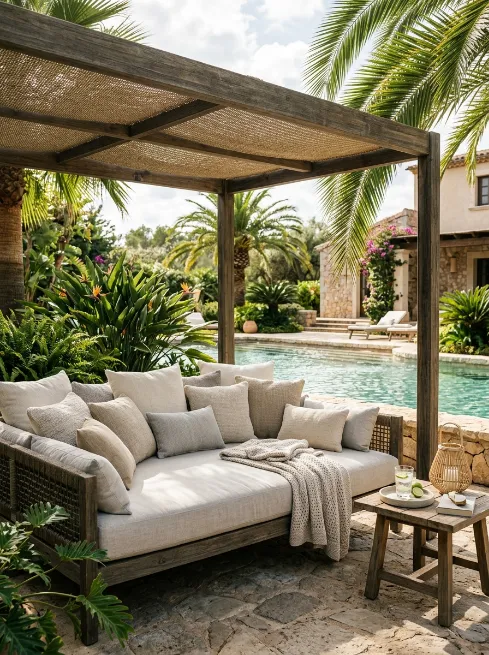 A daybed for outdoor lounging