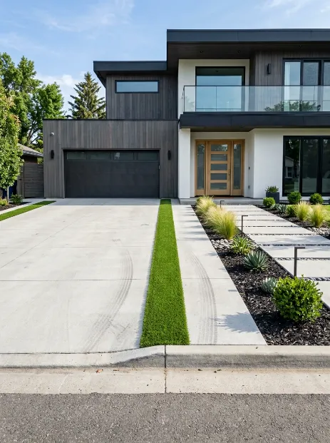A driveway strip turned green divider