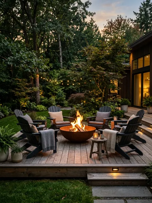 A fire pit seating area