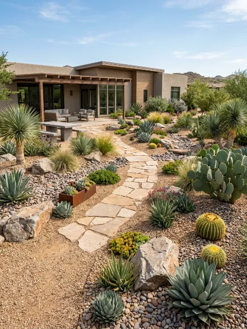 A full xeriscape yard