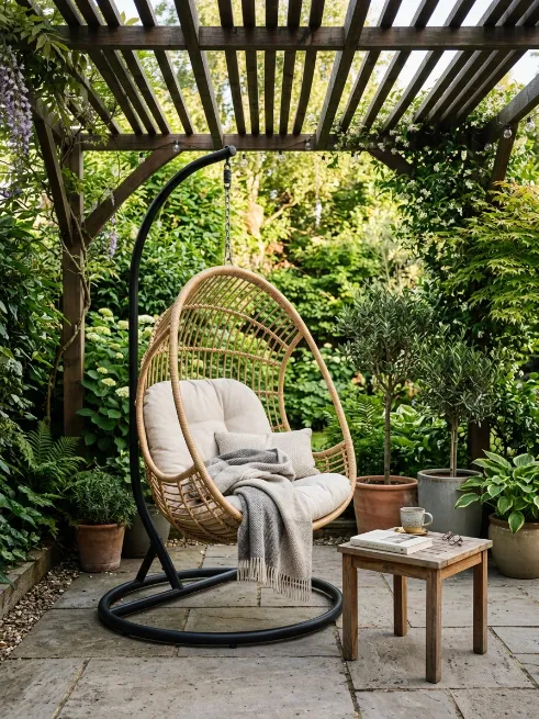 A hanging egg chair corner