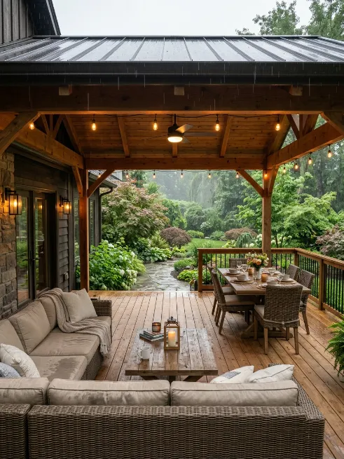 A rain resistant roof cover