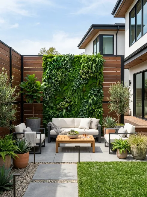 A vertical grass wall accent
