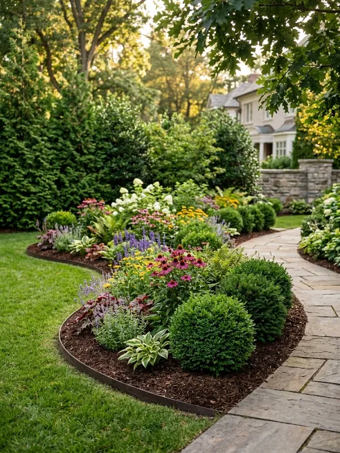 Add evergreen shrubs for structure