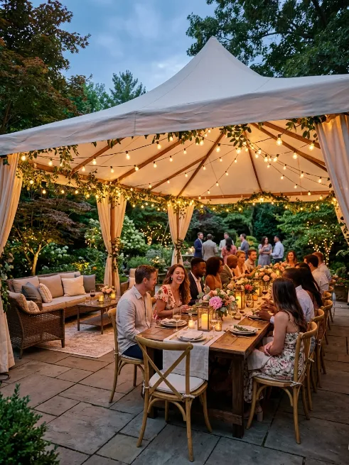 Add string lights to a tent or canopy