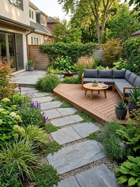 Add a diagonal path or deck layout