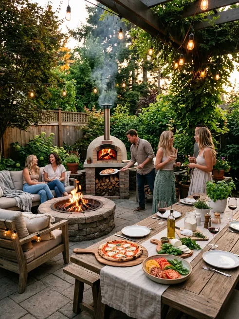 Add a fire pit pizza oven combo