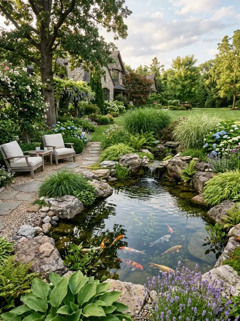 Add a small pond or water feature