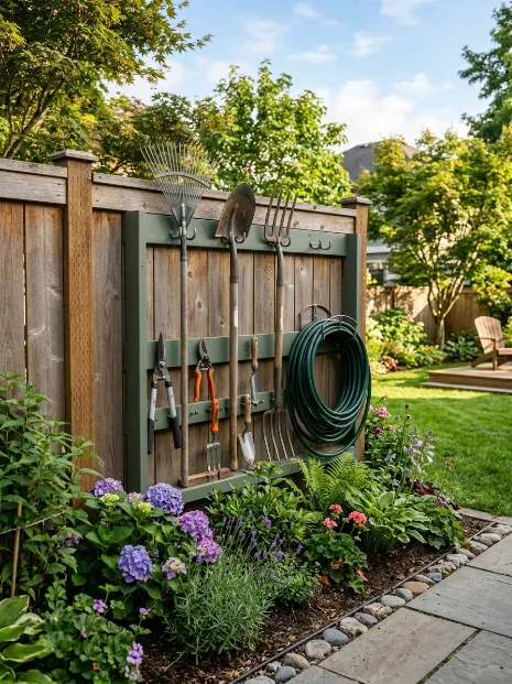 Add a vertical tool rack against the fence