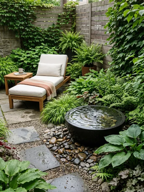 Add a water feature for sound and focus
