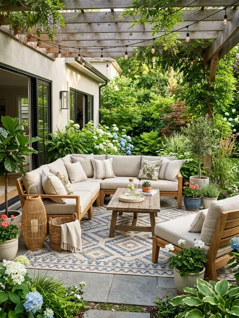 Add an outdoor rug and furniture set