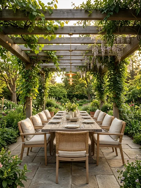 Build a pergola covered dining space