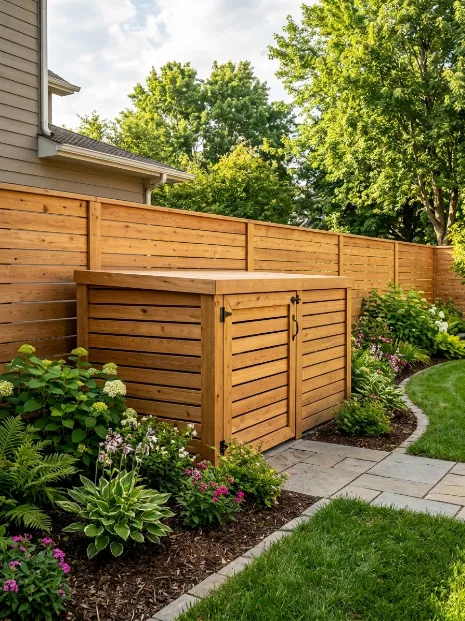 Build a storage wall around your trash bins