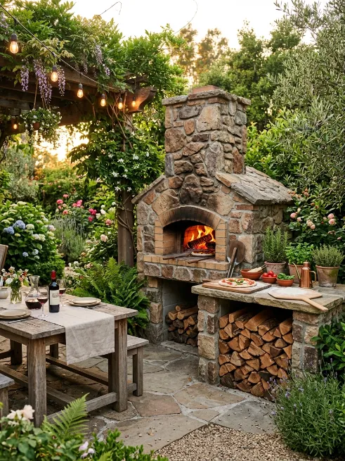 Built in pizza oven corner