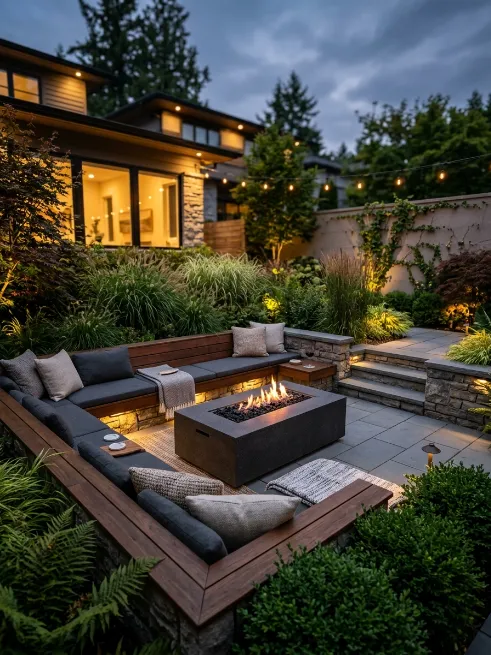 Built in seating around a fire table