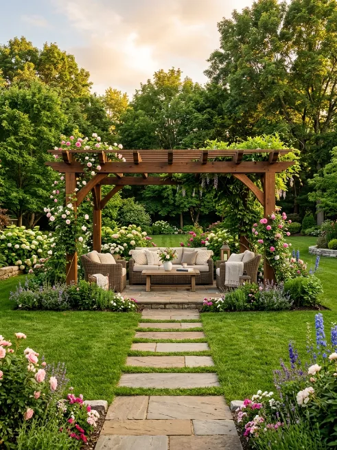 Center yard pergola as a focal point