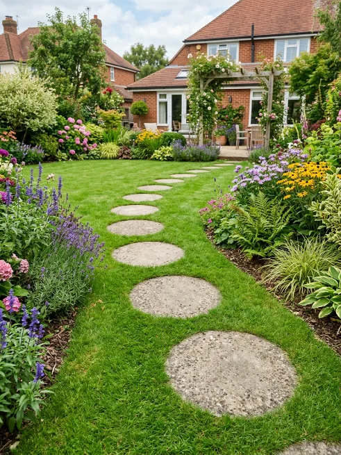 Circular paver stepping path