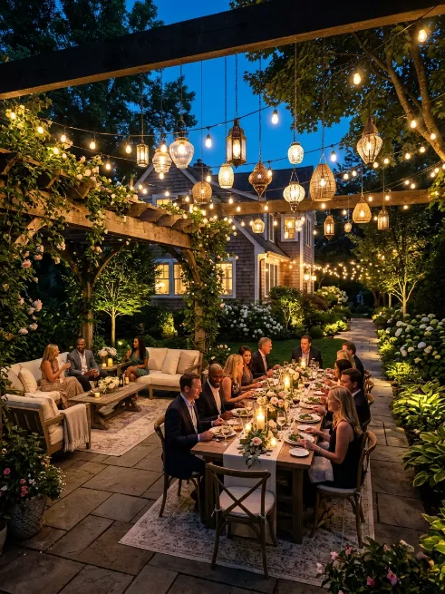 Combine string lights with lanterns