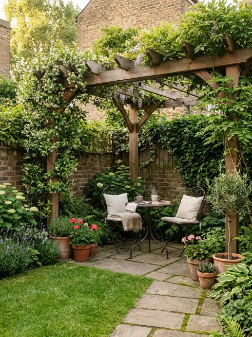 Compact corner pergola for small yards