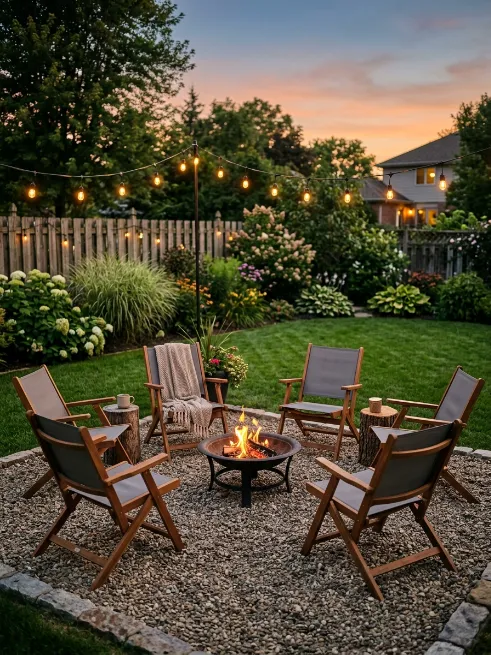 Compact fire pit with foldable chairs