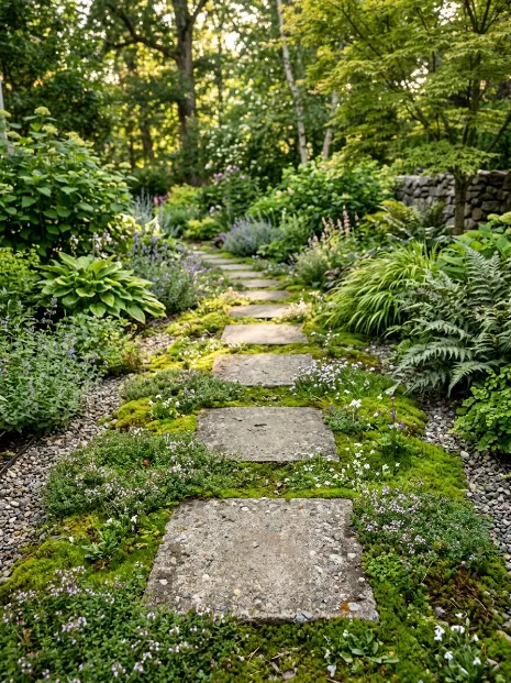Concrete stepping stones with plant fillers