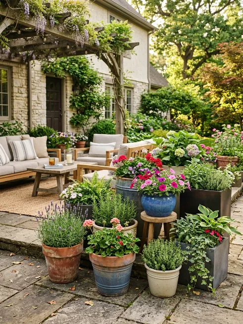Container gardens on the patio