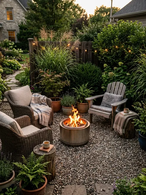Corner fire pit nook