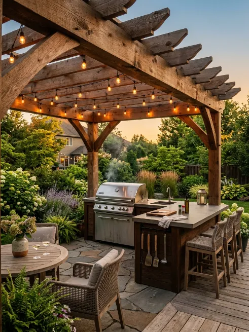 Create a covered pergola grilling station