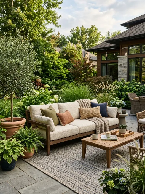 Cushioned outdoor sofa