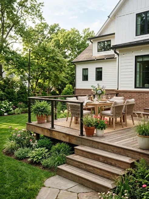 Elevated deck dining area