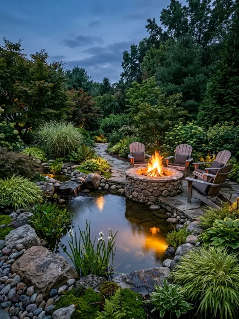 Fire pit and pond combination