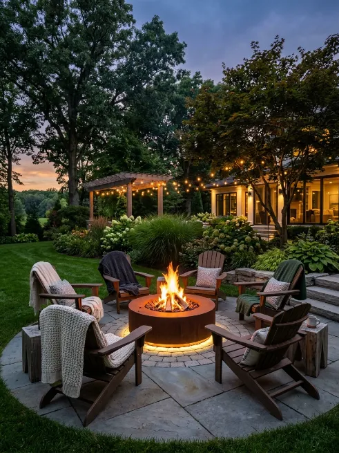 Fire pit with built in lighting