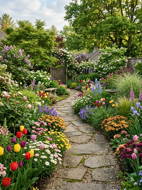 Flower bordered walkway