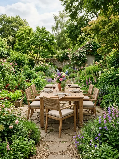 Garden surrounded dining table