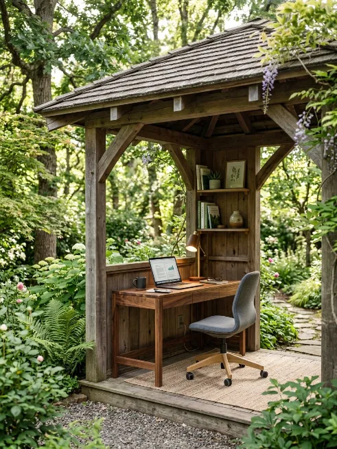 Gazebo converted into an outdoor office