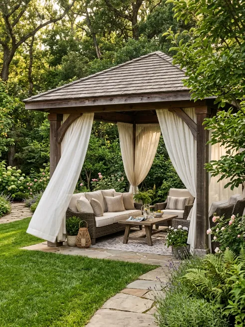 Gazebo with curtains for privacy