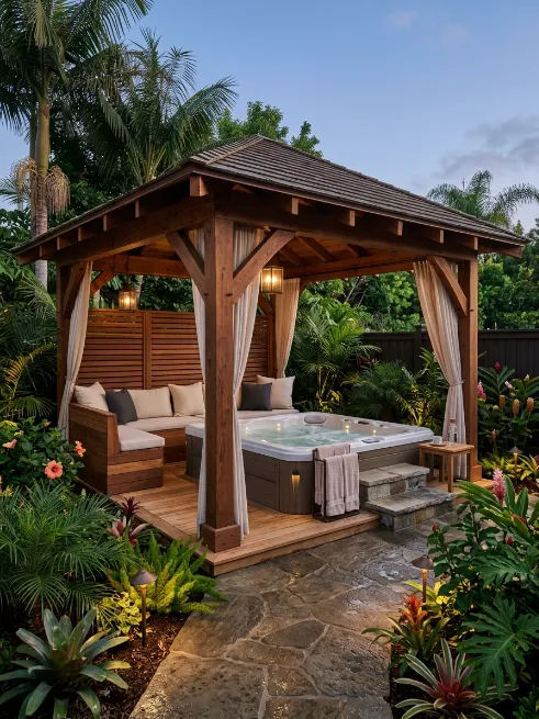 Gazebo with a hot tub