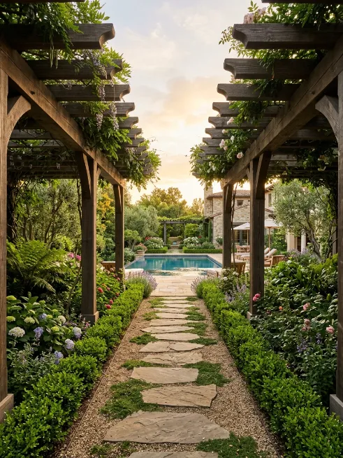 Grand double pergola walkway