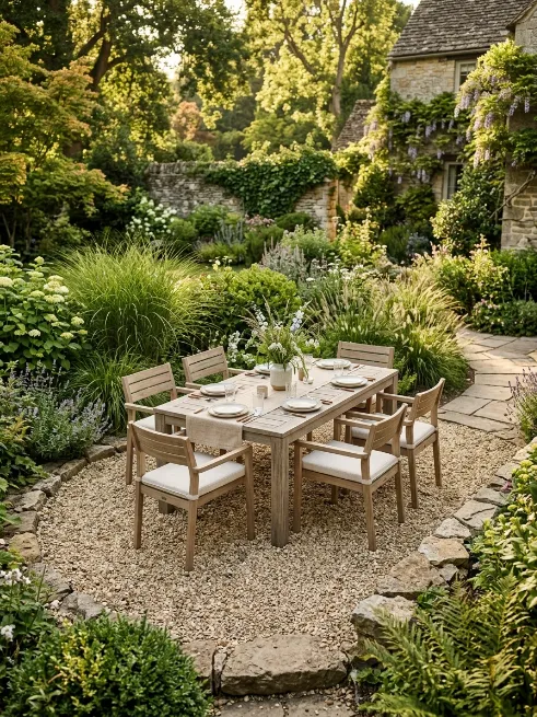 Gravel patio dining nook