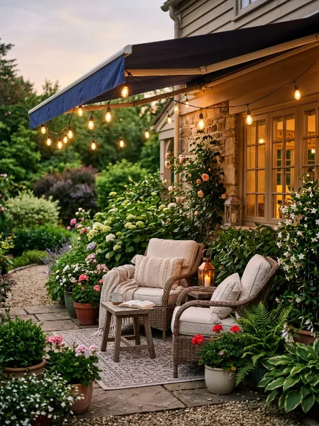 Hang lights from a window awning