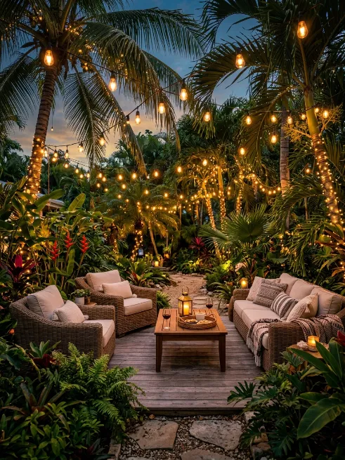 Hang string lights through the trees
