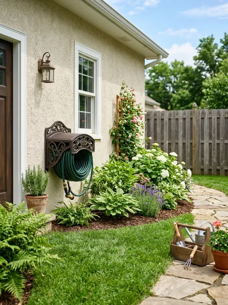 Hang a garden hose reel on the wall