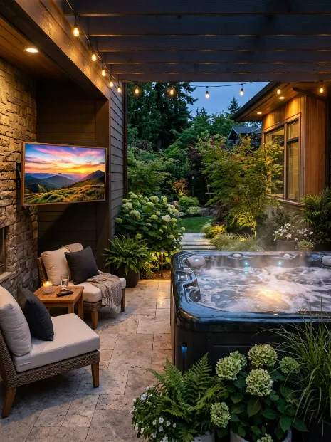 Hot tub with outdoor tv