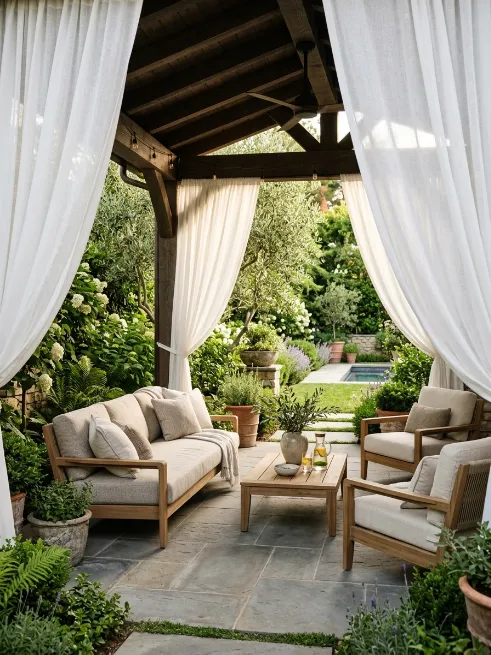 Install outdoor curtains