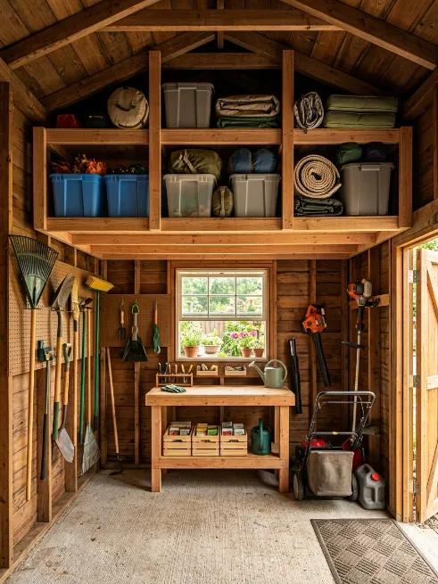 Install overhead storage in a shed or garage