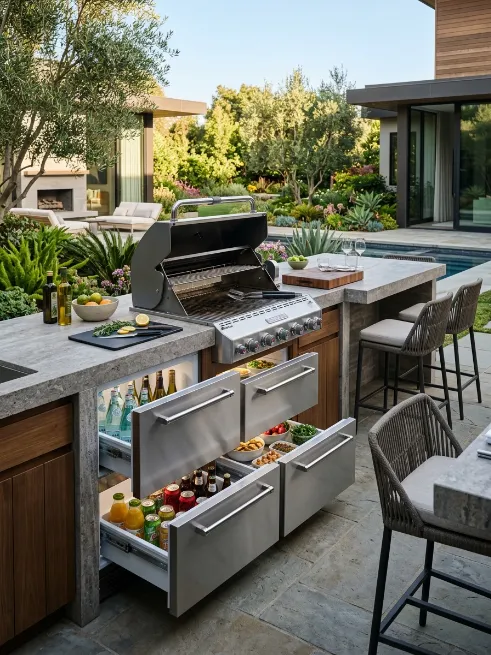 Kitchen with built in cooler drawers