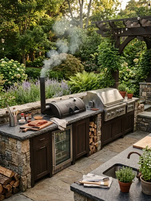 Kitchen with a built in smoker