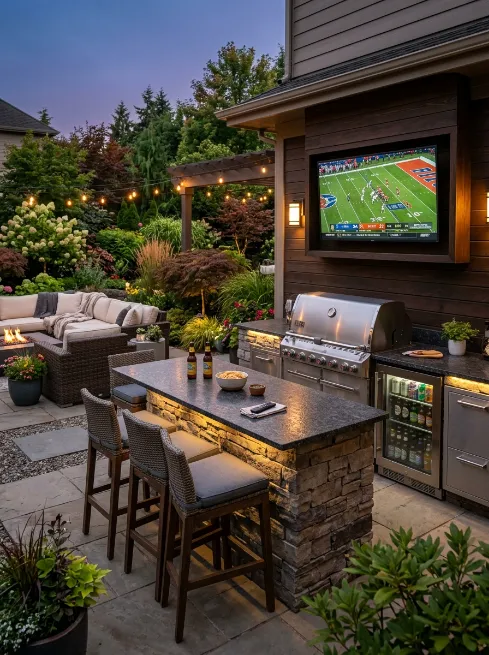 Kitchen with a built in television