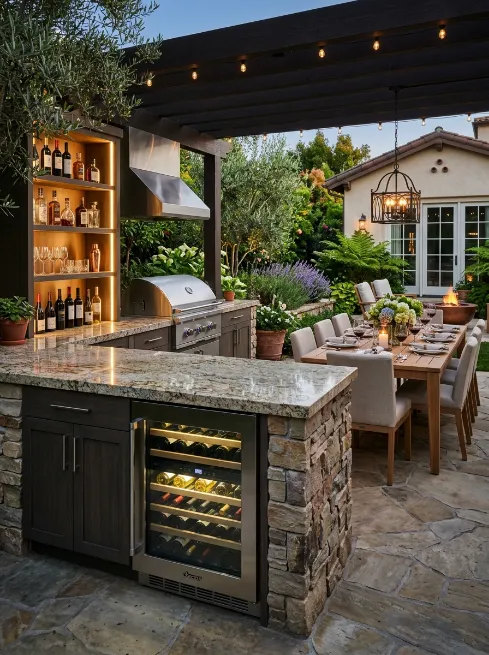 Kitchen with a built in wine fridge